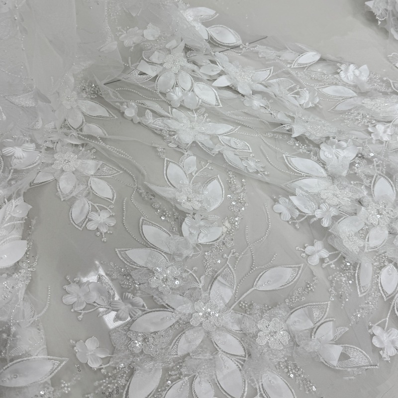 Embroidery Net Fabric - Tela de encaje floral 3D con