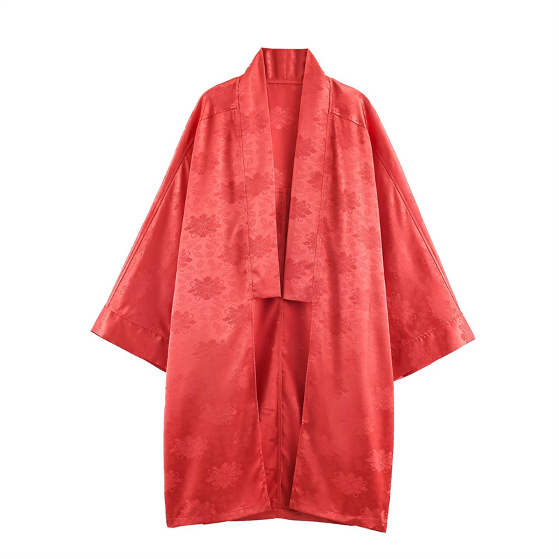 Embroidery Origin - Kimono de Satén con Estampado Floral