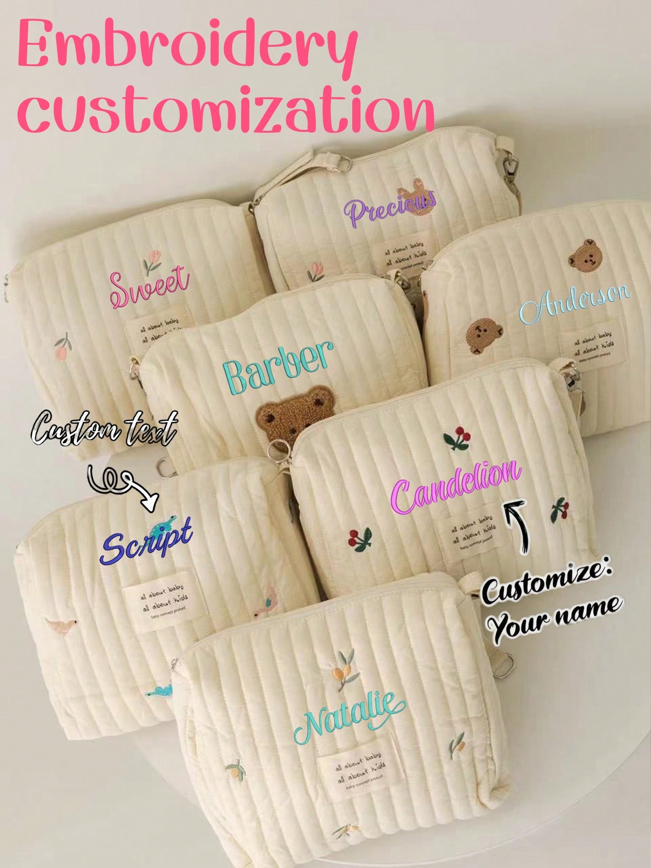 Embroidery Quilting - Bolsa de pañales para bebé con