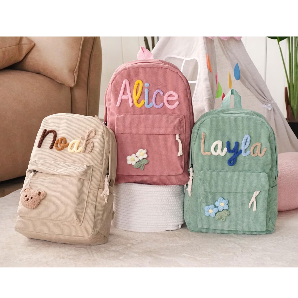 Mochila de pana personalizada  - Embroidery Initials Designs reseña y precio